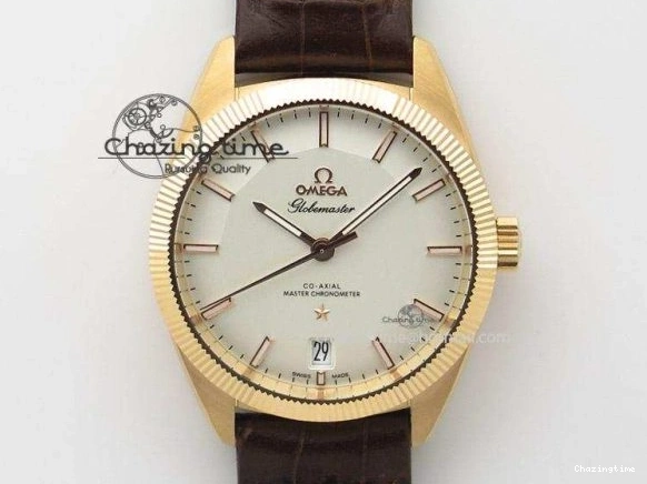 0214 Sporty Globemaster Master Chronometer SS RG V6F Best Edition Black Dial On Brown Leather Strap A 8270